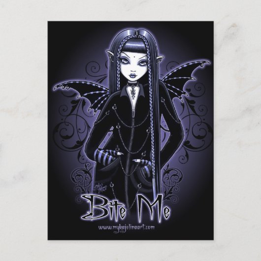 "Myna" Gothic Blue Bite Me Vampire Fairy Postcard Postkarte (Vorderseite)