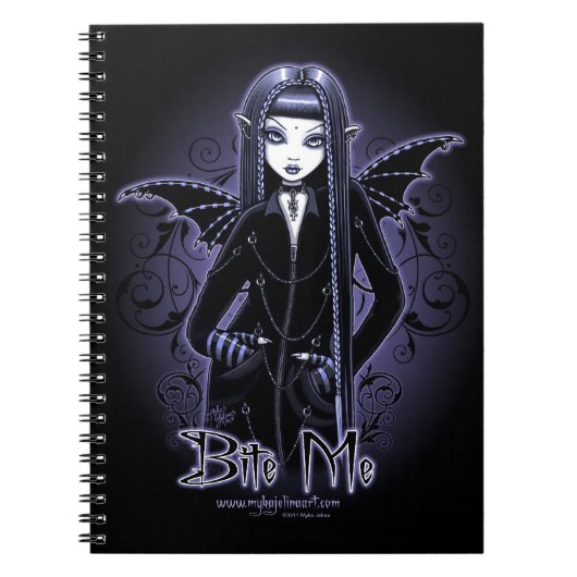 "Myna" Gothic Blue Bite Me Vampire Fee Notebook Notizblock (Vorderseite)