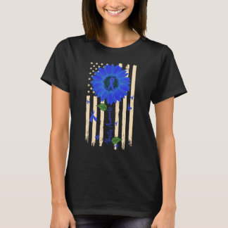 Myositis Awareness Blue Ribbon Sunflower American T-Shirt