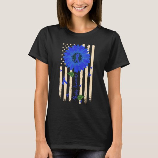 Myositis Awareness Blue Ribbon Sunflower American T-Shirt (Vorderseite)