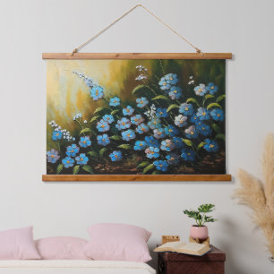 Myosotis Blume Ölfarbe Wandteppich Mit Holzrahmen