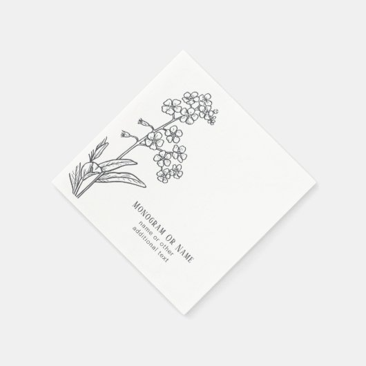 Myosotis Wildblume Vergiss-me-nicht Boho Schwarz-w Serviette (Ecke)