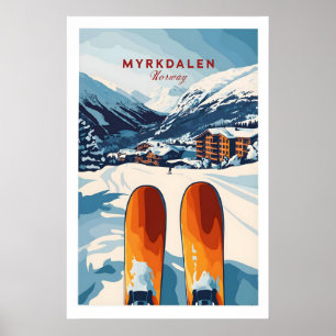 Myrkdalen Norwegen Druck - Skigebiet Kunst Winter Poster