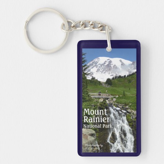 Myrte fällt (der Mount Rainier N.P.) mit Text Schlüsselanhänger (Vorderseite)