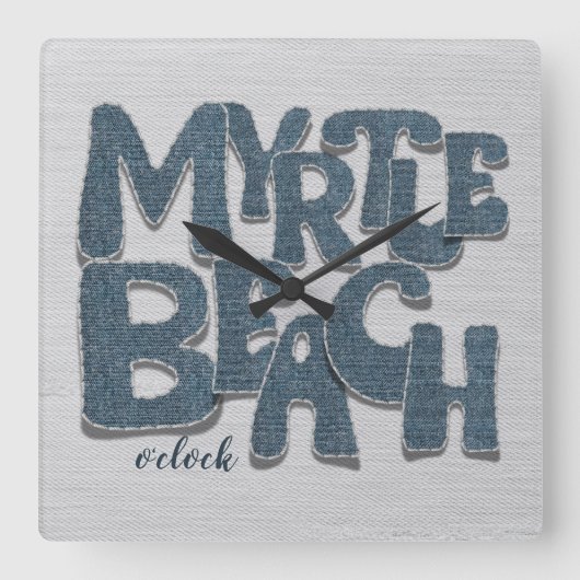 Myrtle Beach Denim-Buchstabe Quadratische Wanduhr (Vorderseite)
