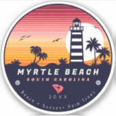 Myrtle Beach Leuchtturm SC Retro Sunset Souvenirs Aufkleber (Vorderseite)