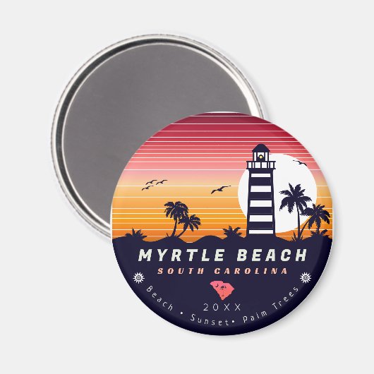 Myrtle Beach Leuchtturm SC Retro Sunset Souvenirs Magnet (Vorderseite/Rückseite)