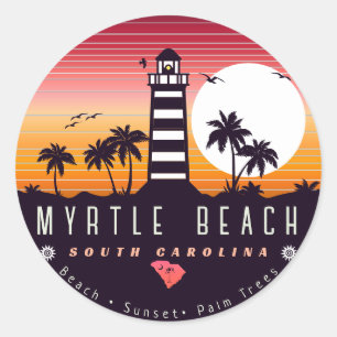 Myrtle Beach Leuchtturm SC Retro Sunset Souvenirs Runder Aufkleber