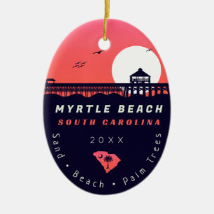 Myrtle Beach Pier SC Retro Sunset Souvenirs 60er Keramik Ornament
