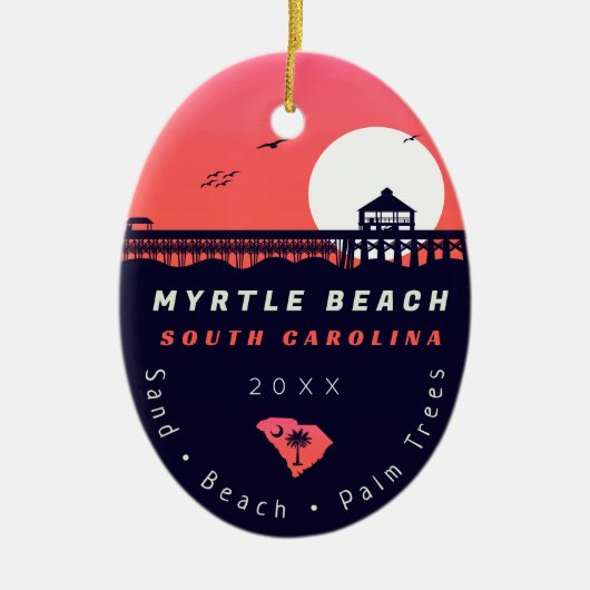 Myrtle Beach Pier SC Retro Sunset Souvenirs 60er Keramik Ornament (Vorne)