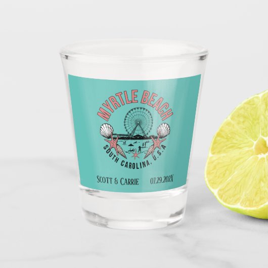 Myrtle Beach Retro Vignette Personalisiert Schnapsglas (Vorderseite)