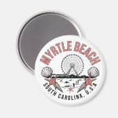 Myrtle Beach Retro Vignette Round Magnet (Vorderseite/Rückseite)