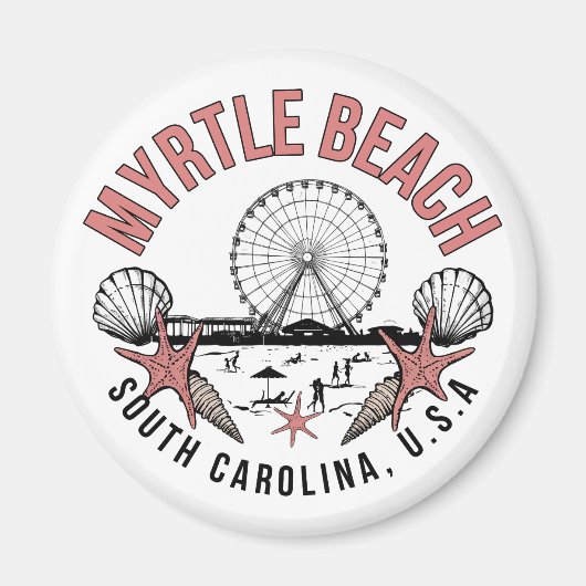 Myrtle Beach Retro-Vignette-Rundmagnet Magnet (Vorne)