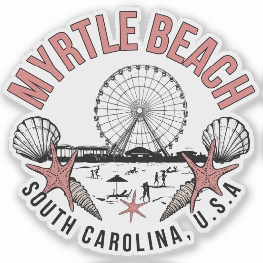 Myrtle Beach Retro Vignette Vinyl Decal Aufkleber (Vorderseite)