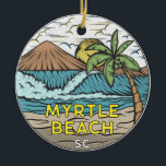 Myrtle Beach South Carolina Vintag Keramik Ornament<br><div class="desc">Myrtle Beach handgezeichnete Illustration mit Bergen und Meereswellen im Hintergrund. Ideal für alle,  die Lieben Myrtle Beach zu besuchen.</div>
