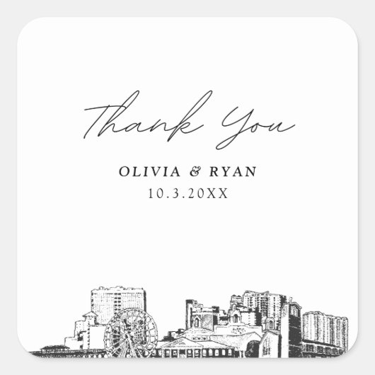 Myrtle Beach Wedding Sehenswürdigkeiten Gefallen V Quadratischer Aufkleber (Vorderseite)