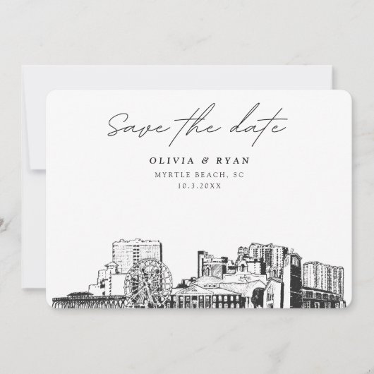 Myrtle Beach Wedding Skyline Save the Date Einladung (Vorderseite)