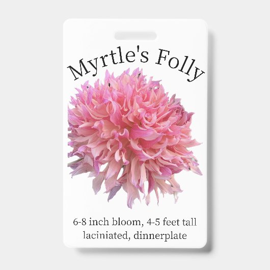 Myrtles Folly Dahlia-ID-Abzeichen Ausweis (Vorderseite)