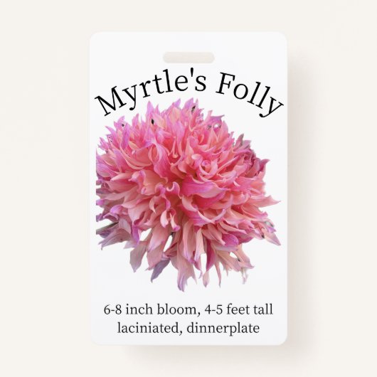 Myrtles Folly Dahlia-ID-Abzeichen Ausweis (Vorderseite)