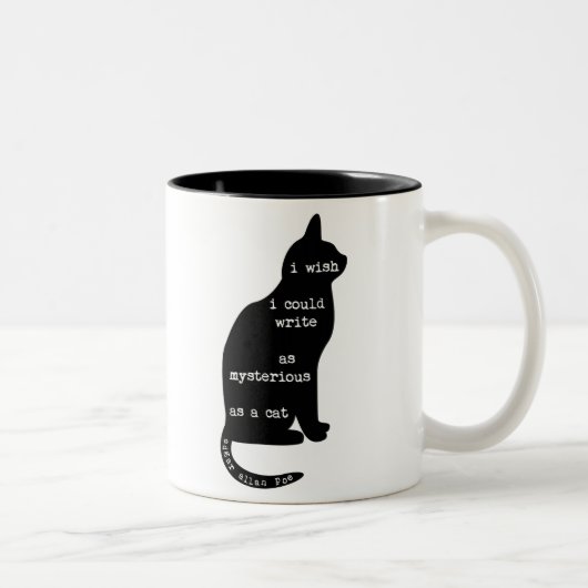 Mysteriös als Katzen-Edgar Allan Poe-Zitat Zweifarbige Tasse (Rechts)