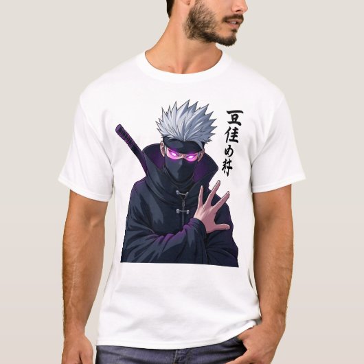 Mysteriös weißhaarige Ninja mit leuchtenden Augen T-Shirt (Vorderseite)