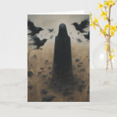 Mysteriöse Abbildung in Schwarz mit Kronen Hallowe Karte (Gelbe Blume)