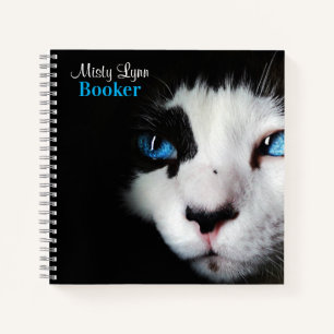 Mysteriöse Blaue Mit Augen Tuxedo Katze Notizblock