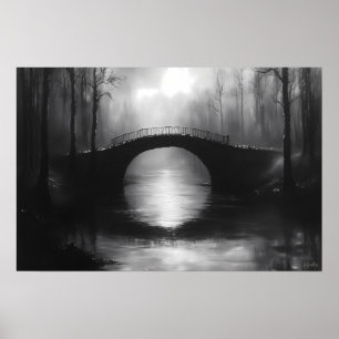 Mysteriöse Brücke über serene Gewässer - einfarbig Poster