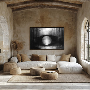 Mysteriöse Brücke über serene Gewässer - einfarbig Poster