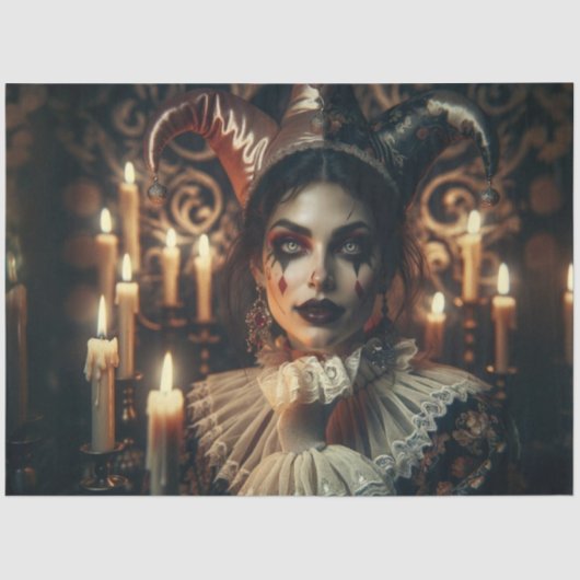 Mysteriöse Dunkelharlequin-Bright-Augen-Dekoupage Seidenpapier (Vorderseite)