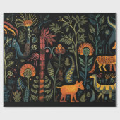 Mysteriöse Fantasy-Tiere auf schwarz Geschenkpapier (Flach)