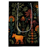 Mysteriöse Fantasy-Tiere auf schwarz Mittlere Geschenktüte (Rückseite)