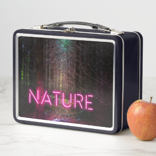 Mysteriöse Fichtenwälder Natur Neon magenta Zeiche Metall Brotdose