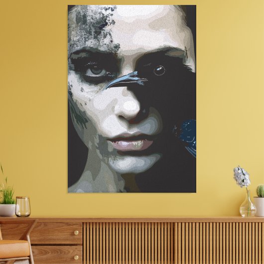 Mysteriöse Frau mit Raven Leinwanddruck (Insitu (Wohnzimmer))