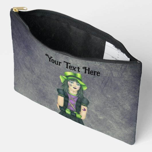 Mysteriöse Goth Girl Tattoos Green Hat Grunge Gray Zubehörtasche (Offen)