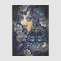Mysteriöse gotische indigoblaue Blumenkunst Collag