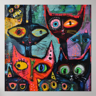 Mysteriöse Katzen - Whimsikkunst drucken Poster