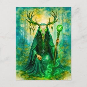 Mysteriöse keltische Druiden mit Gesichtsmaske Feiertagspostkarte