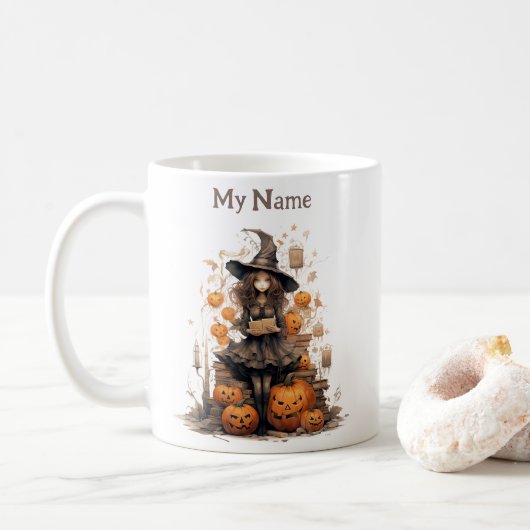 Mysteriöse kleine Geschichten: Halloween-Hexenmeis Kaffeetasse (Mit Donut)