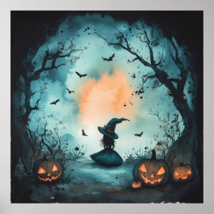 Mysteriöse Kleine Hexe und Jack-O'-Lantern Poster