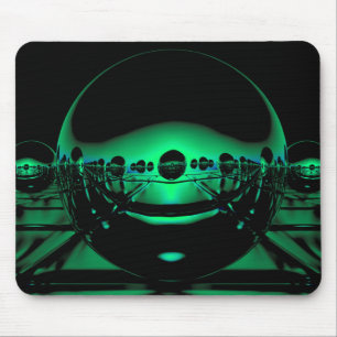 Mysteriöse Metallorben in blass grünem Licht Mousepad