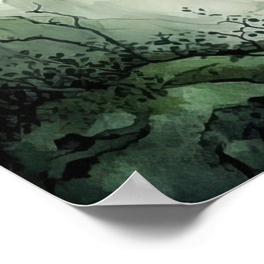 Mysteriöse Nebelwälder Wasserfarbe Poster (Ecke)