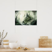 Mysteriöse Nebelwälder Wasserfarbe Poster (Küche)