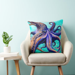 Mysteriöse Octopus Blaue Ozeanwelle Abstrakte Kuns Kissen