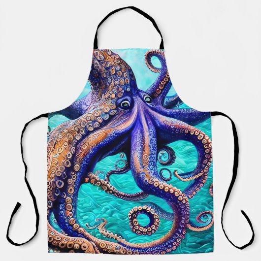 Mysteriöse Octopus Blaue Ozeanwelle Abstrakte Kuns Schürze (Vorderseite)