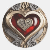 Mysteriöse Ornament mit rotem Herzen Runder Aufkleber (Vorderseite)