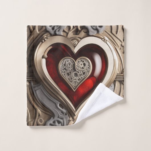 Mysteriöse Ornament mit rotem Herzen Waschlappen (Waschlappen)