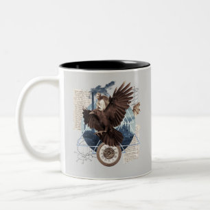 Mysteriöse Raben-Collage – Vintage und Futuristisc Zweifarbige Tasse