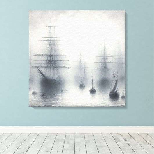 Mysteriöse Schiffe im Hafen von Foggy Leinwanddruck (Insitu (Holzboden))