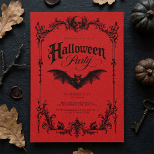 Mysteriöse Vintage-Rote Gothic-Halloween-Party Einladung